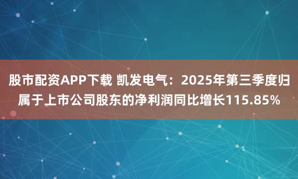 股市配资APP下载 凯发电气：2025年第三季度归属于上市公司股东的净利润同比增长115.85%
